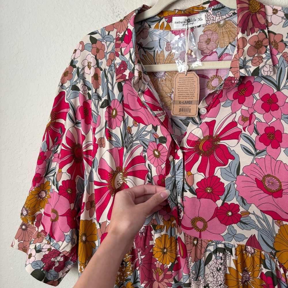 Natural Life XL Rebecca Boho Vintage Floral Tiered Midi Dress NEW - Picture 6 of 14